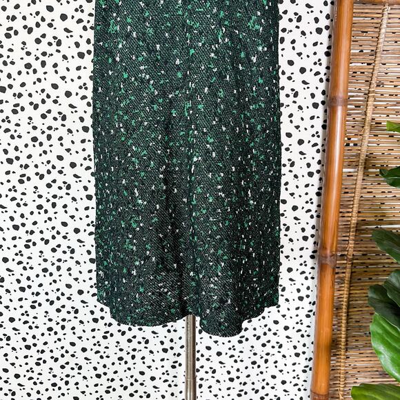 NEW Ming Wang | Tweed Boucle stretch Knit Green Black Cap Sleeve Sheath Dress S - Picture 4 of 11
